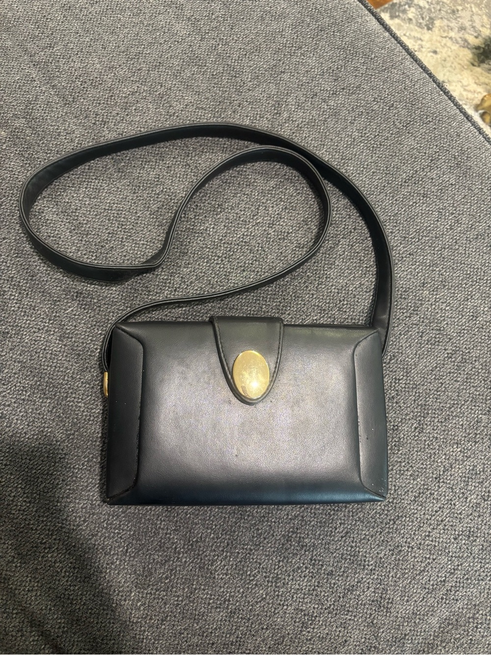 Vintage Kathie Lee Classic Black Leather Crossbody Bag with Gold Accent Closure